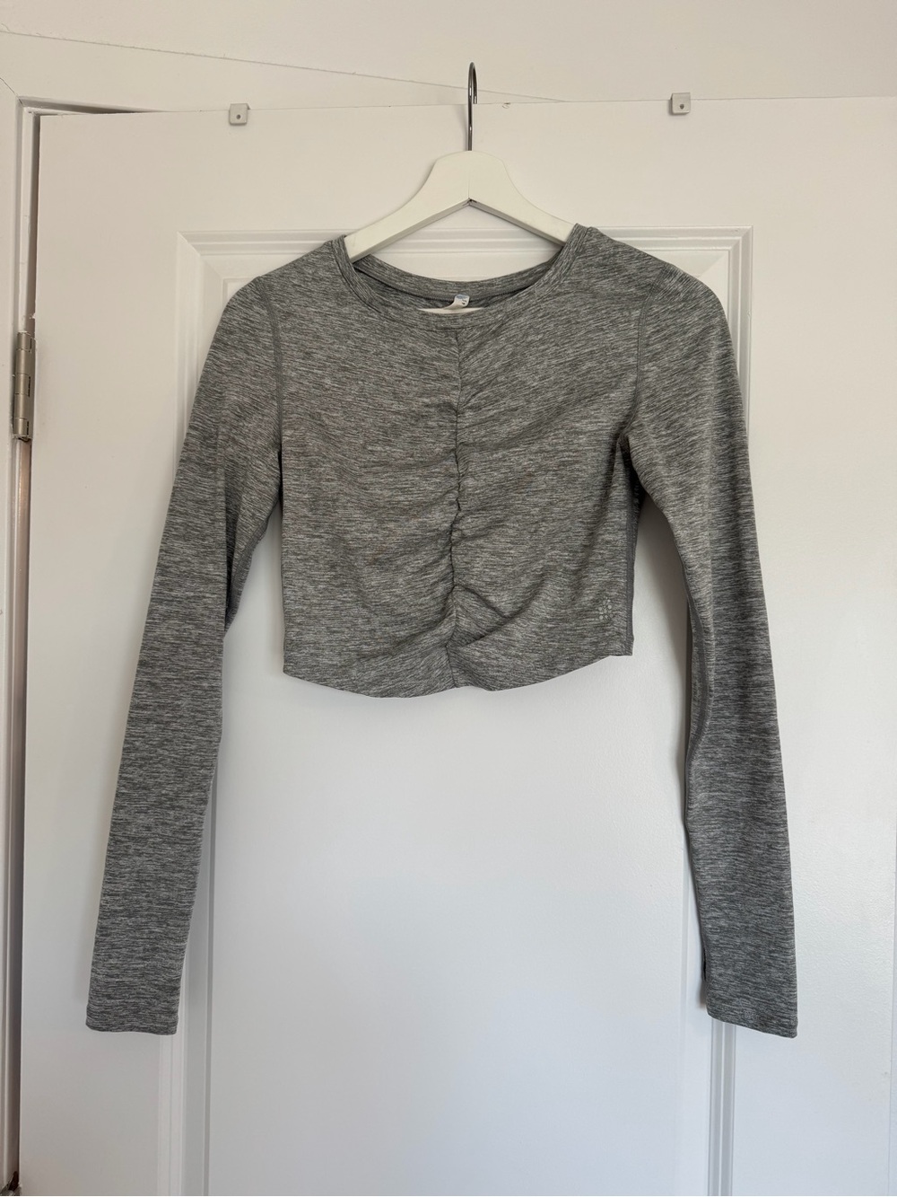 FP Movement by Free People Heather Grey Ruched Long Sleeve Crop Top